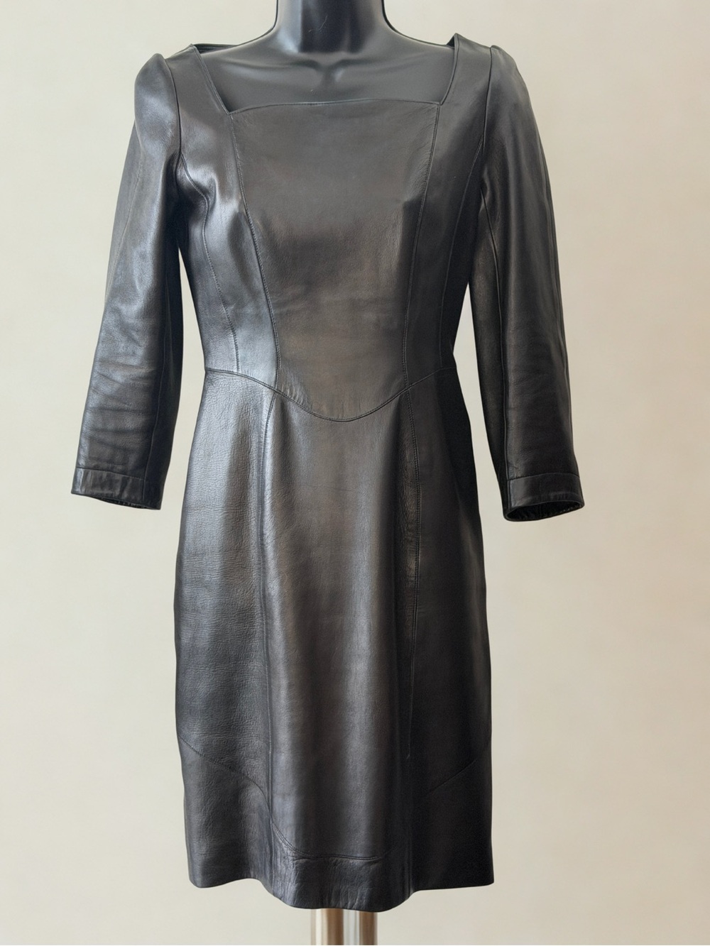 THIERRY MUGLER - Black Leather Vintage Sheath Dress - Classic Minimalist